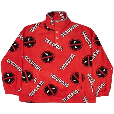 Marvel Deadpool Men's Snap-Up Pullover Fleece Jackets - Lightweight Sweatshirt Coat with Pockets for Adults (Sizes S-XXXL)