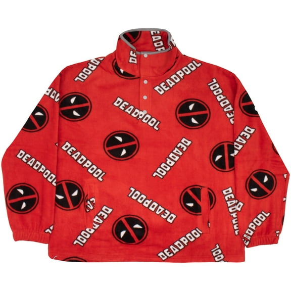 Marvel Deadpool Men's Snap-Up Pullover Fleece Jackets - Lightweight Sweatshirt Coat with Pockets for Adults (Sizes S-XXXL)