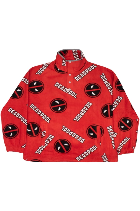 Deadpool Men's Snap-Up Pullover Fleece Jackets - Lightweight Sweatshirt Coat with Pockets for Adults (Sizes S-XXXL)