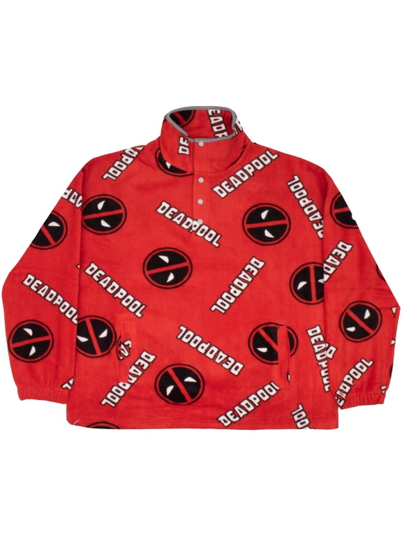Deadpool Men's Snap-Up Pullover Fleece Jackets - Lightweight Sweatshirt Coat with Pockets for Adults (Sizes S-XXXL)