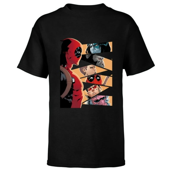 Marvel Deadpool Mercs Domino Hit Monkey Negasonic Cover Art - Short Sleeve T-Shirt for Kids - Customized-Black