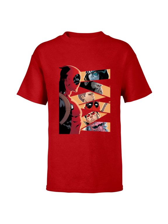 Deadpool Mercs Domino Hit Monkey Negasonic Cover Art - Short Sleeve T-Shirt for Kids - Customized-Red
