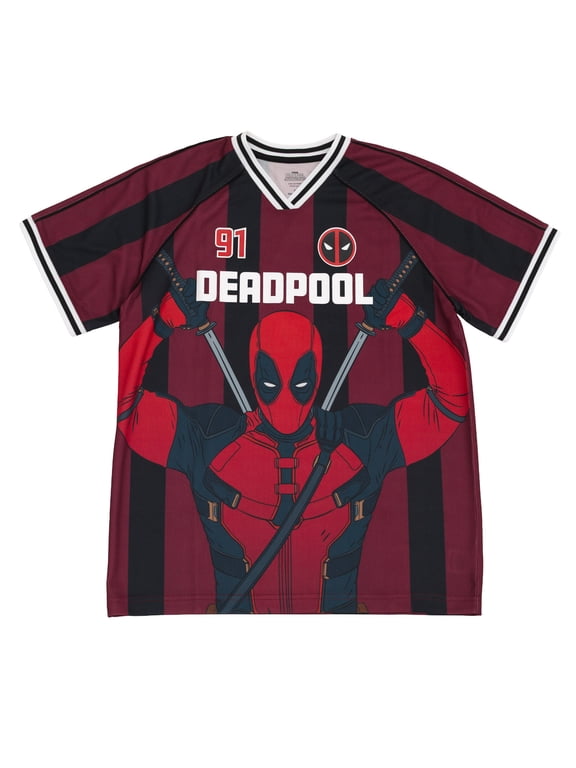 Deadpool & Wolverine Men's Athletic Jersey Shirt V-neck T-Shirt Maroon