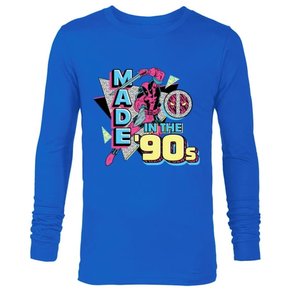 Marvel Deadpool Nerdy Thirty Made in the 90s Throwback - Long Sleeve T-Shirt for Men - Customized-Navy
