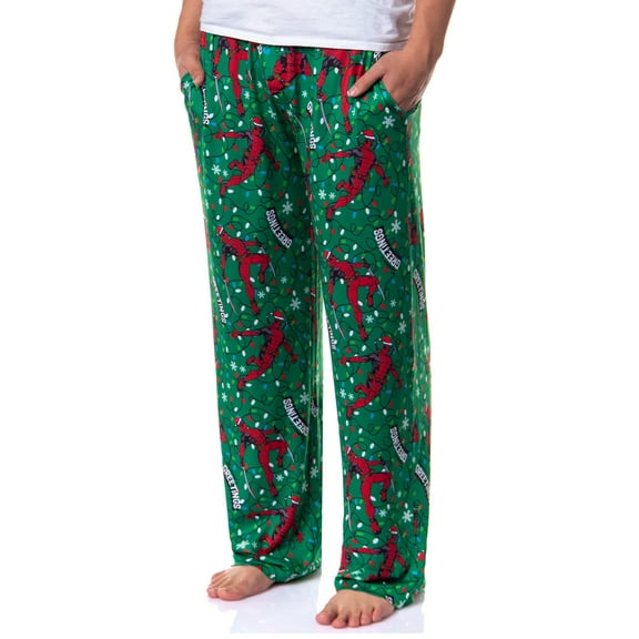 Marvel Deadpool Pajama Pants Men's Christmas Lights Seasons Greetings Lounge PJ Bottoms