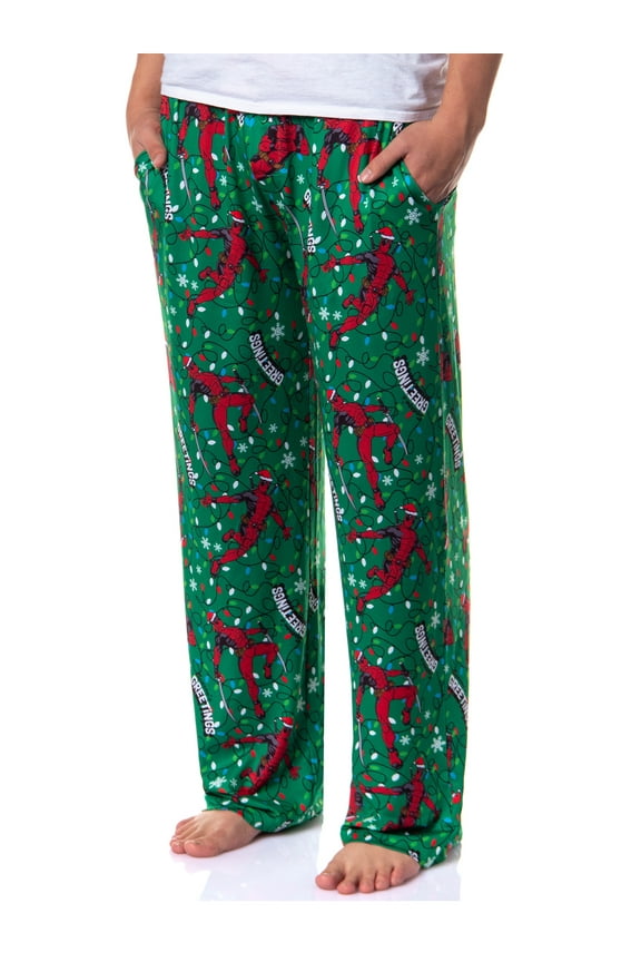 Marvel Deadpool Pajama Pants Men's Christmas Lights Seasons Greetings Lounge PJ Bottoms