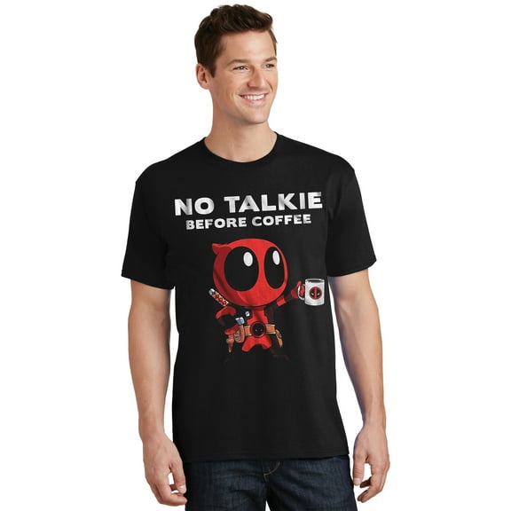 Marvel Deadpool Shirt Mens No Talkie Before Coffee Chibi Graphic Tee