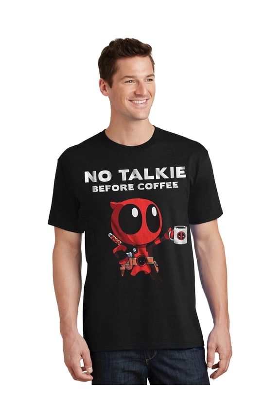 Marvel Deadpool Shirt Mens No Talkie Before Coffee Chibi Graphic Tee