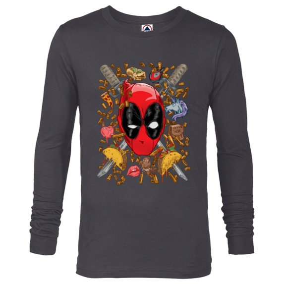 Marvel Deadpool Snacks and Bullets - Long Sleeve T-Shirt for Men - Customized-Charcoal Heather