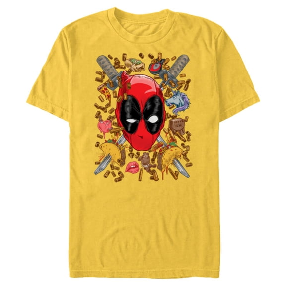 Marvel Deadpool Snacks and Bullets - Short Sleeve Blended T-Shirt for Adults - Customized-Yellow