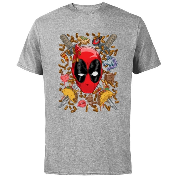 Marvel Deadpool Snacks and Bullets - Short Sleeve Cotton T-Shirt for Adults - Customized-Athletic Heather