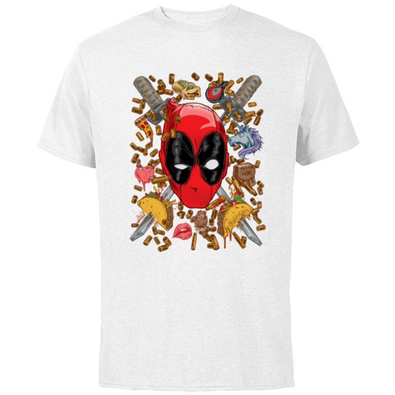 Marvel Deadpool Snacks and Bullets - Short Sleeve Cotton T-Shirt for Adults - Customized-White