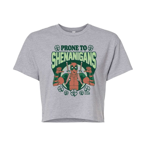 Marvel Deadpool - St. Patrick's Day Prone To Shenanigans - Juniors Cropped Graphic T-Shirt