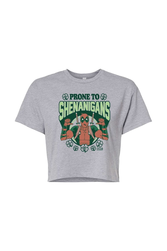Deadpool - St. Patrick's Day Prone To Shenanigans - Juniors Cropped Graphic T-Shirt