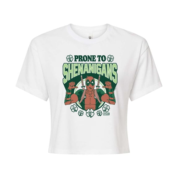 Marvel Deadpool - St. Patrick's Day Prone To Shenanigans - Juniors Cropped Graphic T-Shirt