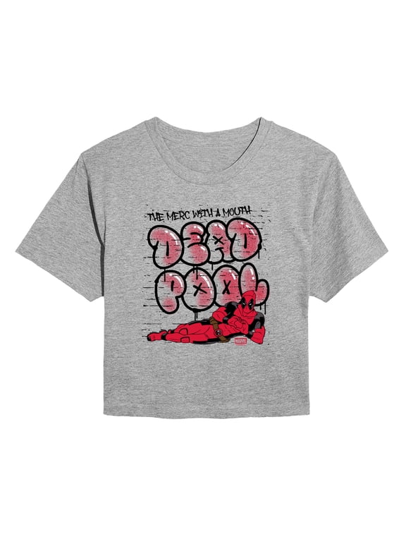 - Deadpool Street Graffiti - Juniors Cropped Short Sleeve Graphic T-Shirt