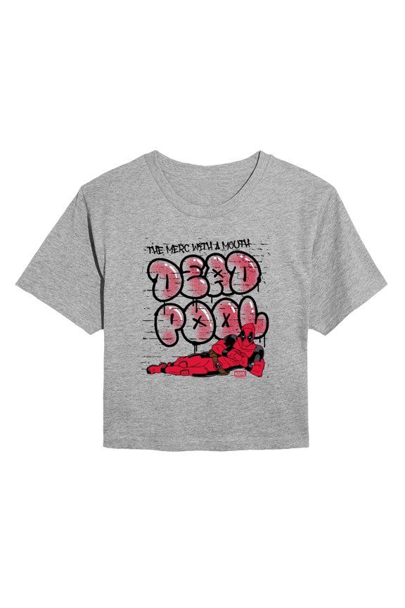 - Deadpool Street Graffiti - Juniors Cropped Short Sleeve Graphic T-Shirt