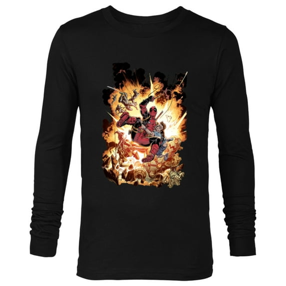 Marvel Deadpool Super Hero Comic Art ‘Splodey Battle - Long Sleeve T-Shirt for Men - Customized-Black