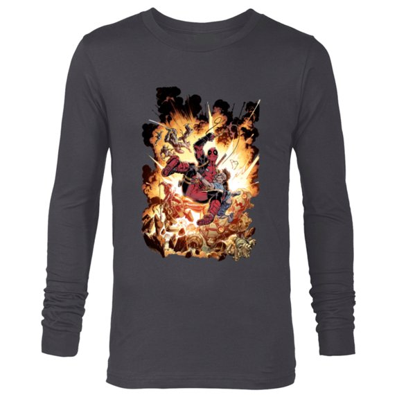 Marvel Deadpool Super Hero Comic Art ‘Splodey Battle - Long Sleeve T-Shirt for Men - Customized-Charcoal Heather