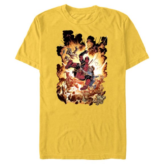 Marvel Deadpool Super Hero Comic Art ‘Splodey Battle - Short Sleeve Blended T-Shirt for Adults - Customized-Yellow