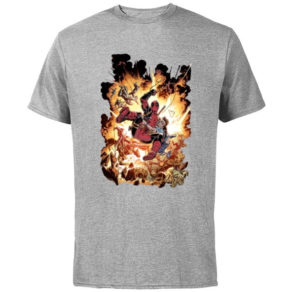 Marvel Deadpool Super Hero Comic Art ‘Splodey Battle - Short Sleeve Cotton T-Shirt for Adults - Customized-Athletic Heather