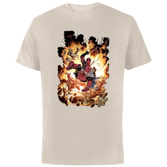 Marvel Deadpool Super Hero Comic Art ‘Splodey Battle - Short Sleeve Cotton T-Shirt for Adults - Customized-Natural