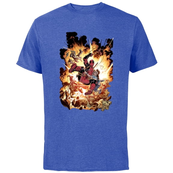 Marvel Deadpool Super Hero Comic Art ‘Splodey Battle - Short Sleeve Cotton T-Shirt for Adults - Customized-Royal Heather