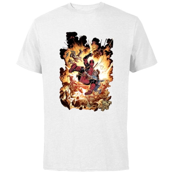 Marvel Deadpool Super Hero Comic Art ‘Splodey Battle - Short Sleeve Cotton T-Shirt for Adults - Customized-White