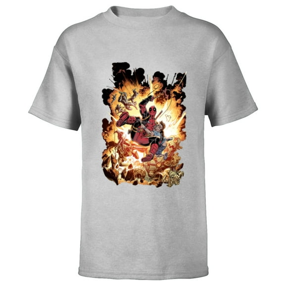 Marvel Deadpool Super Hero Comic Art ‘Splodey Battle - Short Sleeve T-Shirt for Kids - Customized-Athletic Heather