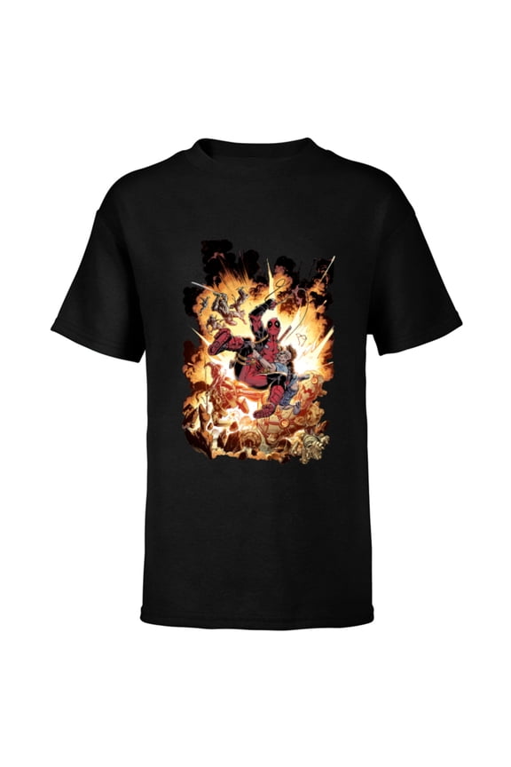 Deadpool Super Hero Comic Art ‘Splodey Battle - Short Sleeve T-Shirt for Kids - Customized-Black