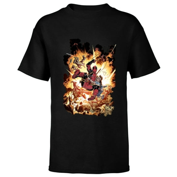 Marvel Deadpool Super Hero Comic Art ‘Splodey Battle - Short Sleeve T-Shirt for Kids - Customized-Black