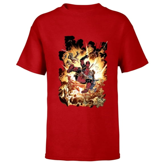 Marvel Deadpool Super Hero Comic Art ‘Splodey Battle - Short Sleeve T-Shirt for Kids - Customized-Red