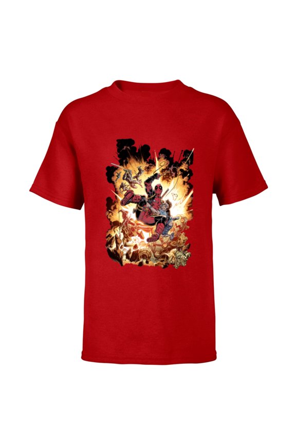 Deadpool Super Hero Comic Art ‘Splodey Battle - Short Sleeve T-Shirt for Kids - Customized-Red