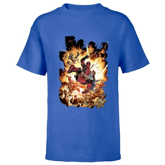 Marvel Deadpool Super Hero Comic Art ‘Splodey Battle - Short Sleeve T-Shirt for Kids - Customized-Royal