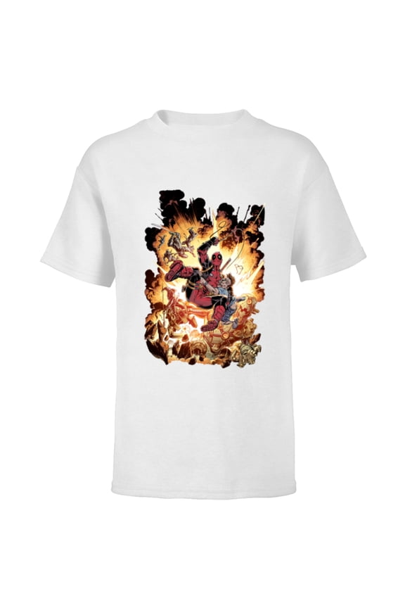 Deadpool Super Hero Comic Art ‘Splodey Battle - Short Sleeve T-Shirt for Kids - Customized-White