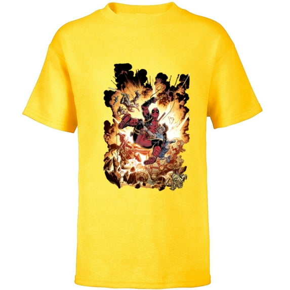 Marvel Deadpool Super Hero Comic Art ‘Splodey Battle - Short Sleeve T-Shirt for Kids - Customized-Yellow