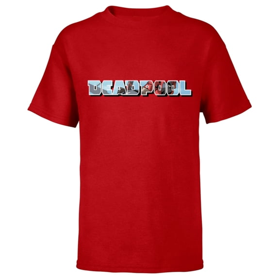 Marvel Deadpool Super Hero Comic Art Window Name Logo - Short Sleeve T-Shirt for Kids - Customized-Red