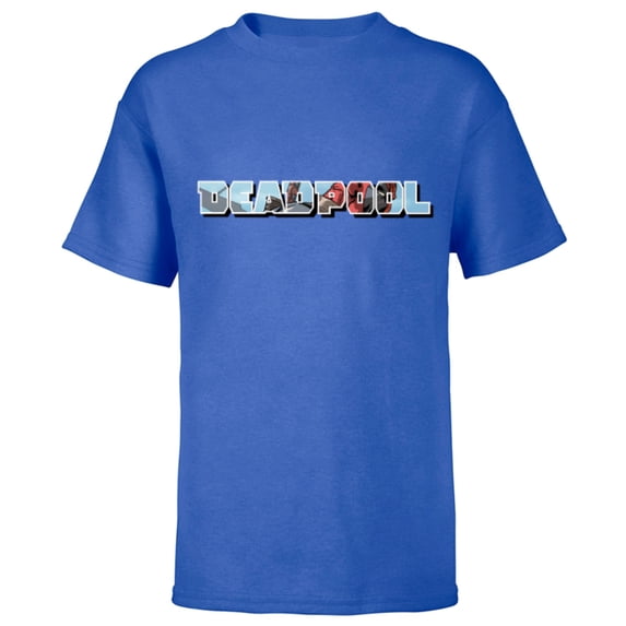 Marvel Deadpool Super Hero Comic Art Window Name Logo - Short Sleeve T-Shirt for Kids - Customized-Royal