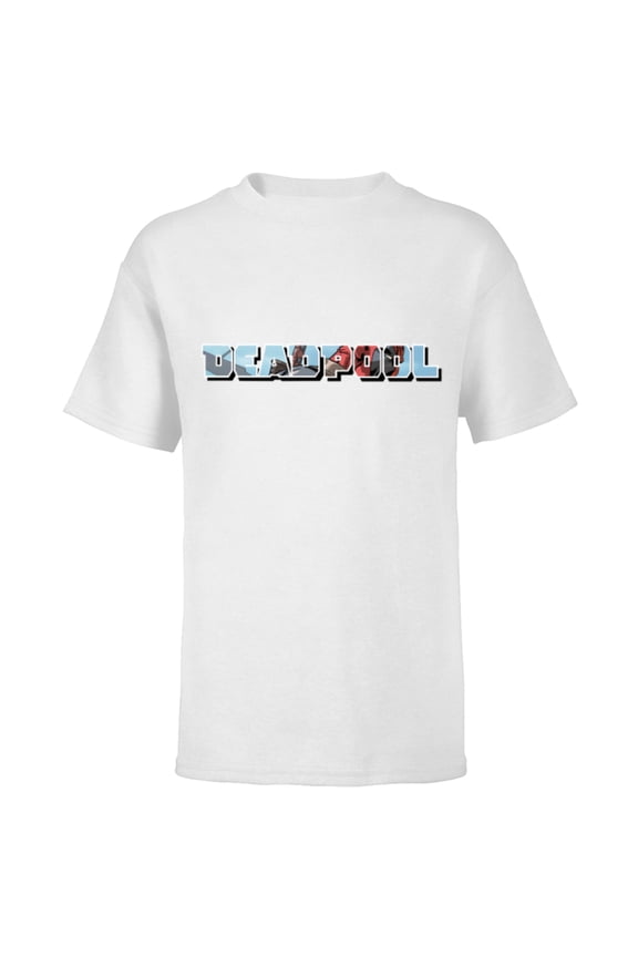 Deadpool Super Hero Comic Art Window Name Logo - Short Sleeve T-Shirt for Kids - Customized-White
