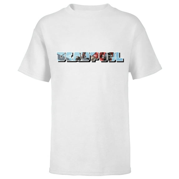 Marvel Deadpool Super Hero Comic Art Window Name Logo - Short Sleeve T-Shirt for Kids - Customized-White