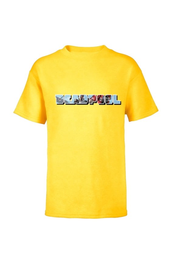 Deadpool Super Hero Comic Art Window Name Logo - Short Sleeve T-Shirt for Kids - Customized-Yellow