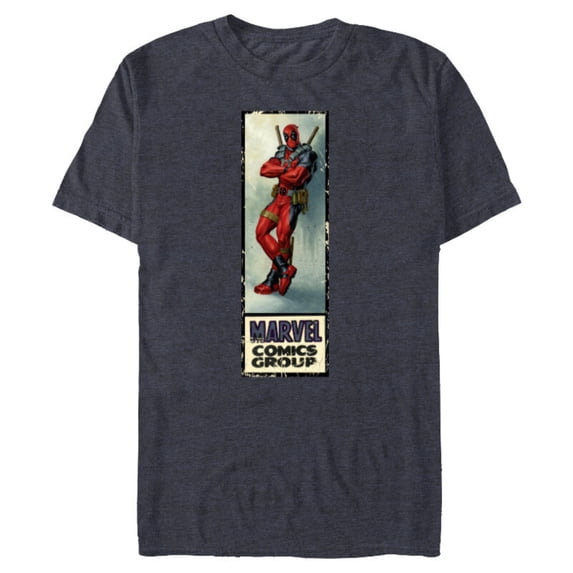 Marvel Deadpool Super Hero Comic Cover Corner Box Retro - Short Sleeve Blended T-Shirt for Adults - Customized-Navy Heather