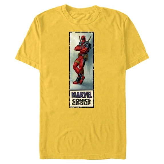 Marvel Deadpool Super Hero Comic Cover Corner Box Retro - Short Sleeve Blended T-Shirt for Adults - Customized-Yellow