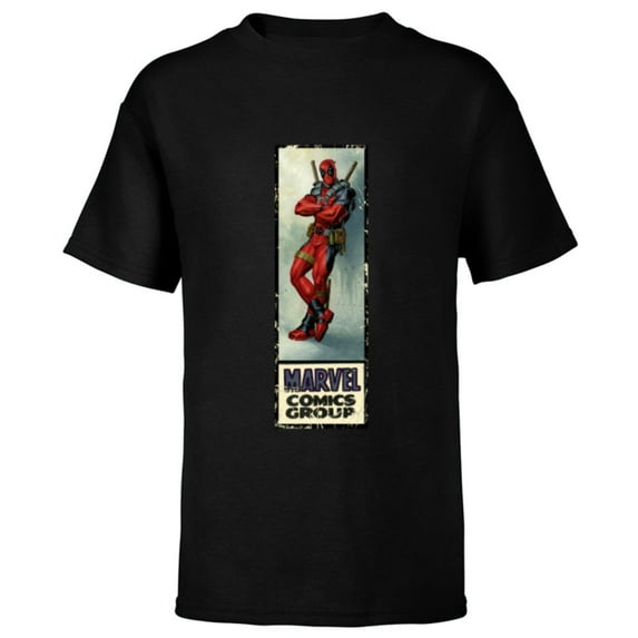 Marvel Deadpool Super Hero Comic Cover Corner Box Retro - Short Sleeve T-Shirt for Kids - Customized-Black