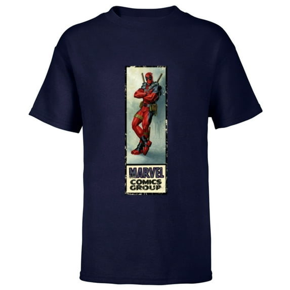 Marvel Deadpool Super Hero Comic Cover Corner Box Retro - Short Sleeve T-Shirt for Kids - Customized-Navy