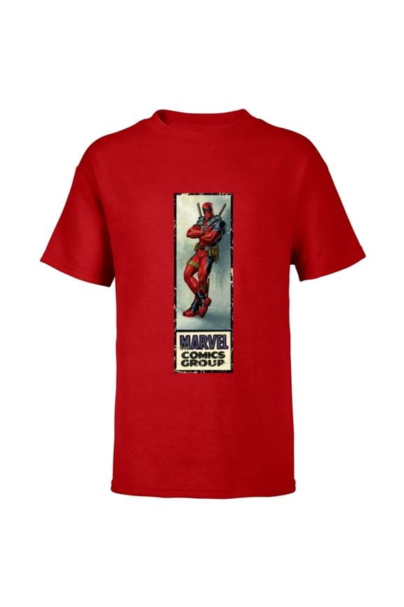 Deadpool Super Hero Comic Cover Corner Box Retro - Short Sleeve T-Shirt for Kids - Customized-Red