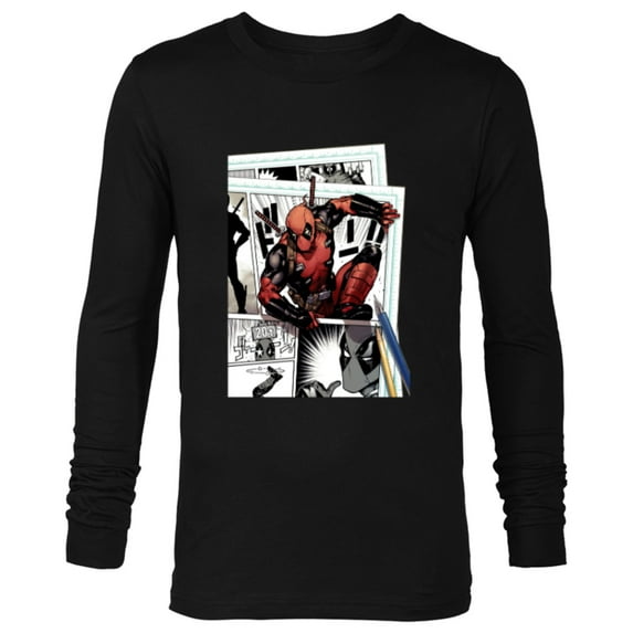 Marvel Deadpool Super Hero Comic Japanese Manga Art Homage - Long Sleeve T-Shirt for Men - Customized-Black