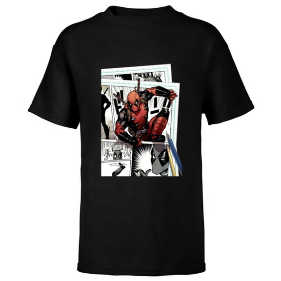 Marvel Deadpool Super Hero Comic Japanese Manga Art Homage - Short Sleeve T-Shirt for Kids - Customized-Black