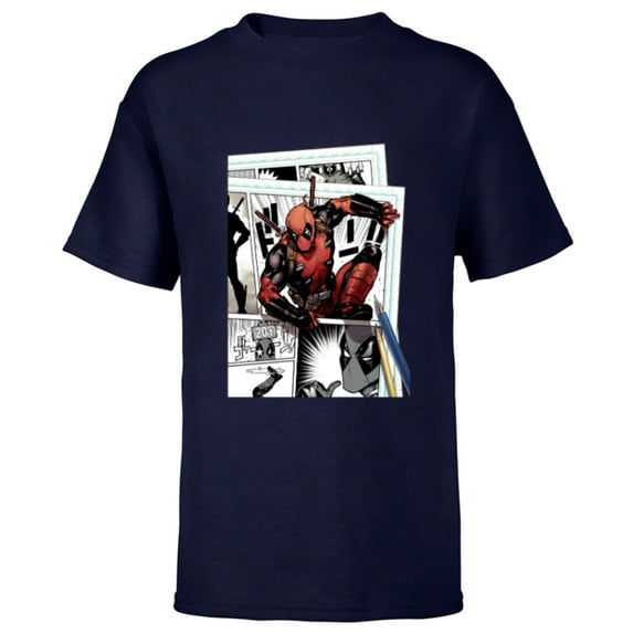 Marvel Deadpool Super Hero Comic Japanese Manga Art Homage - Short Sleeve T-Shirt for Kids - Customized-Navy