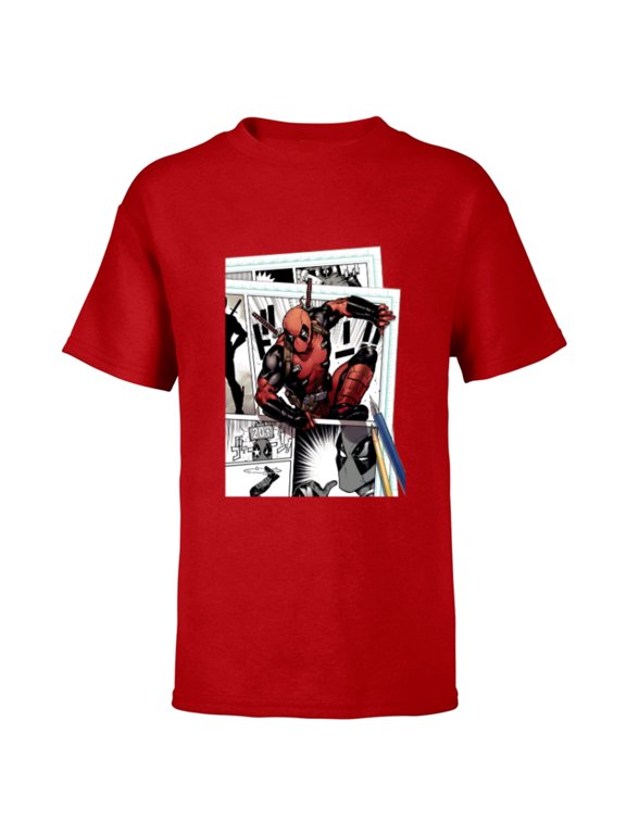 Deadpool Super Hero Comic Japanese Manga Art Homage - Short Sleeve T-Shirt for Kids - Customized-Red